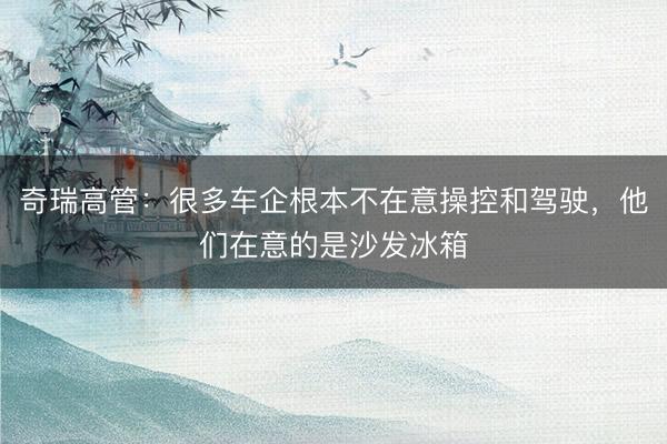 奇瑞高管：很多车企根本不在意操控和驾驶，他们在意的是沙发冰箱
