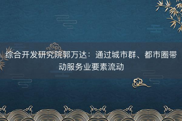 综合开发研究院郭万达：通过城市群、都市圈带动服务业要素流动