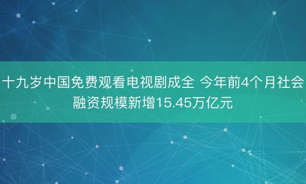 十九岁中国免费观看电视剧成全 今年前4个月社会融资规模新增15.45万亿元