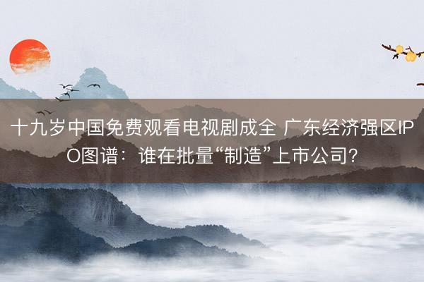 十九岁中国免费观看电视剧成全 广东经济强区IPO图谱：谁在批量“制造”上市公司？