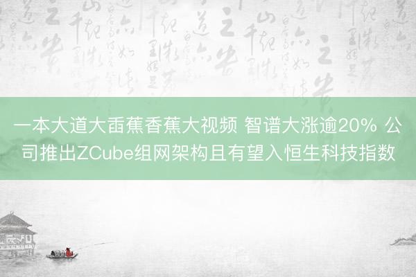 一本大道大臿蕉香蕉大视频 智谱大涨逾20% 公司推出ZCube组网架构且有望入恒生科技指数