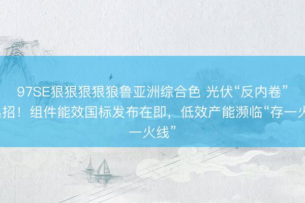 97SE狠狠狠狠狼鲁亚洲综合色 光伏“反内卷”再出招！组件能效国标发布在即，低效产能濒临“存一火线”